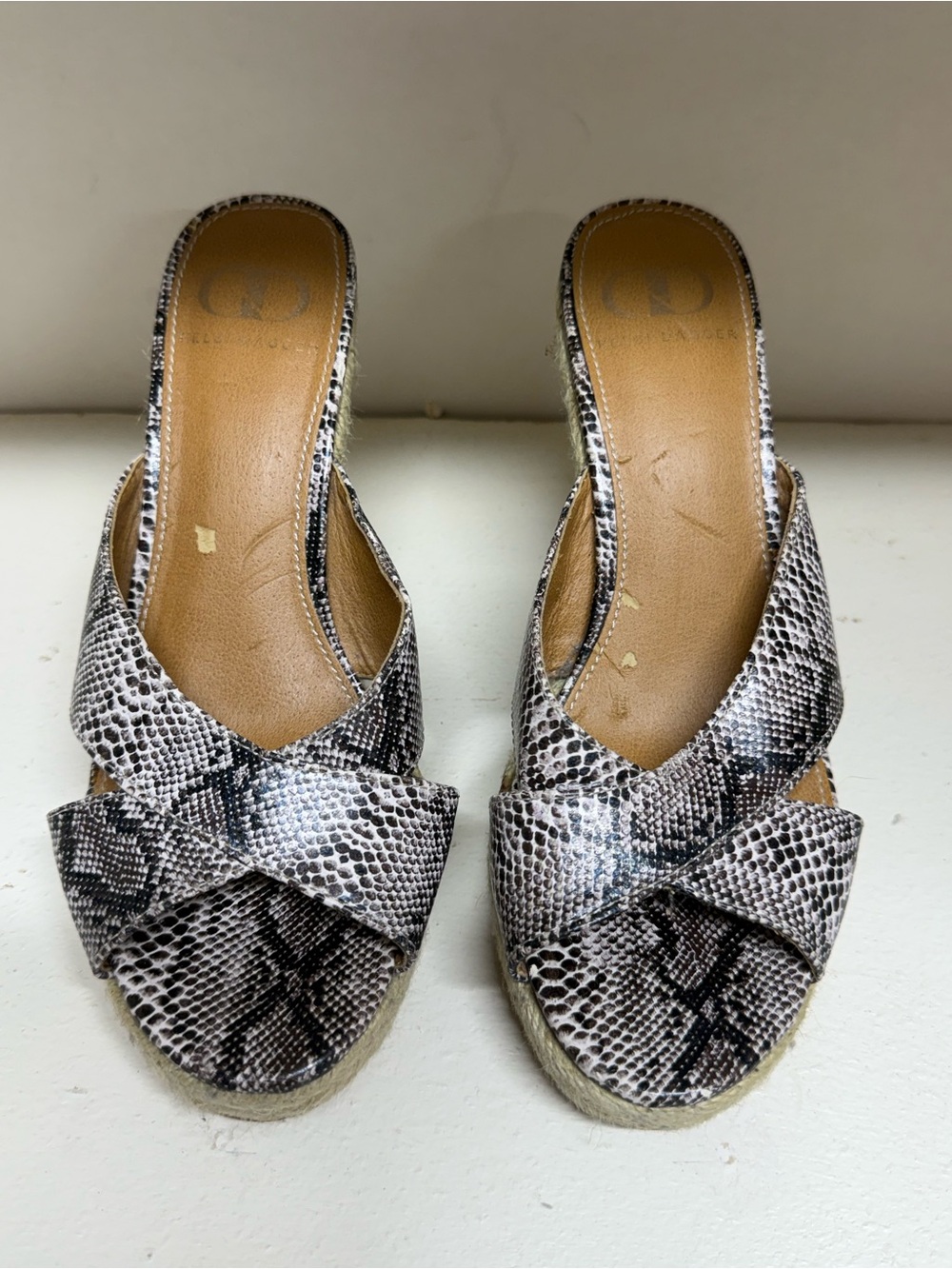 Kelsi Dagger Snake-Print Espadrille Wedges - Black & White
